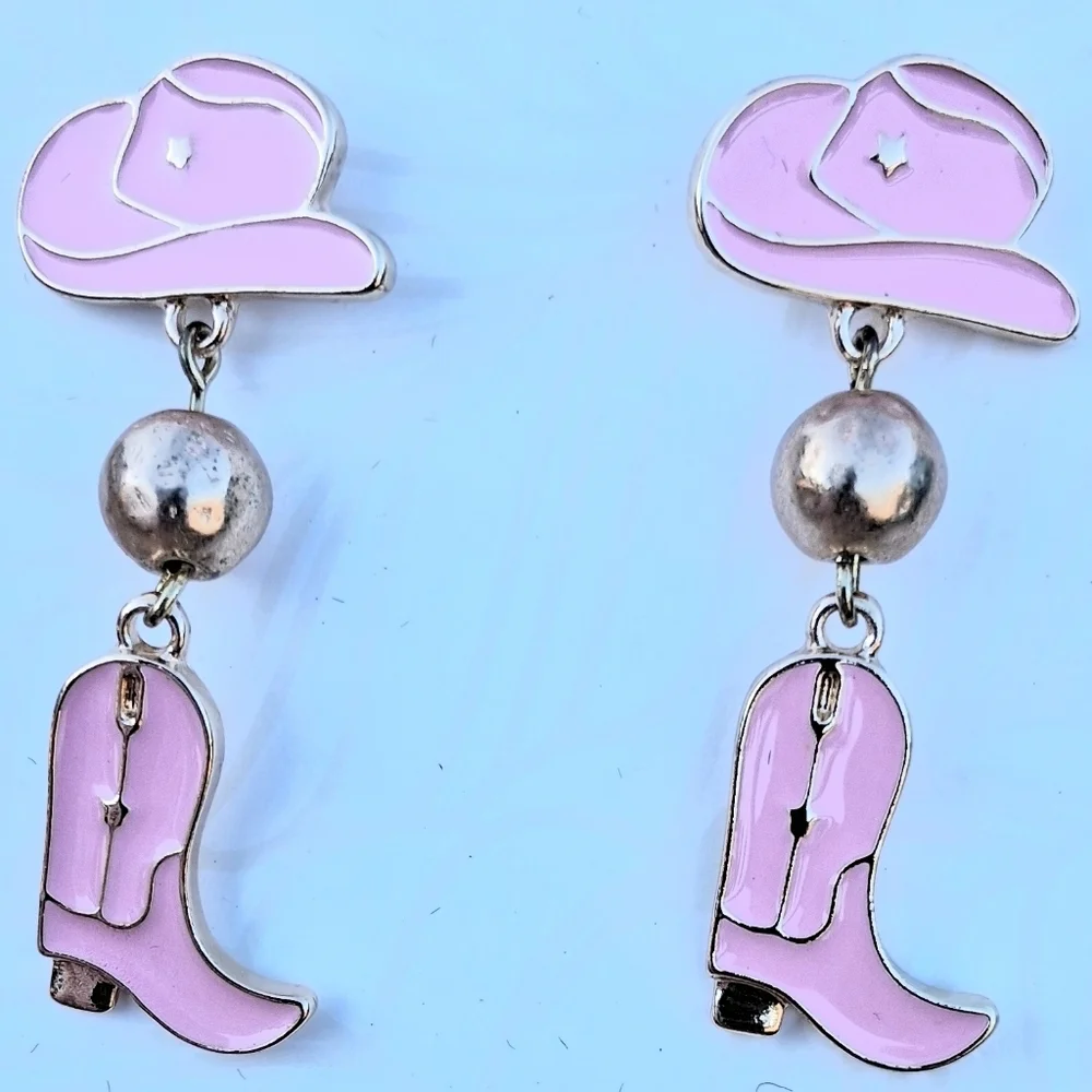 PIPER K Cowgirl Boots & Hat Western Drop Dangle Earrings NWT